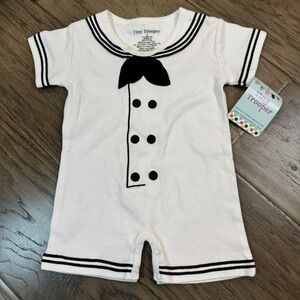 Tiny Trooper Baby Sailor Romper 0-3 Months White One‎ Piece Creeper Bow Tie